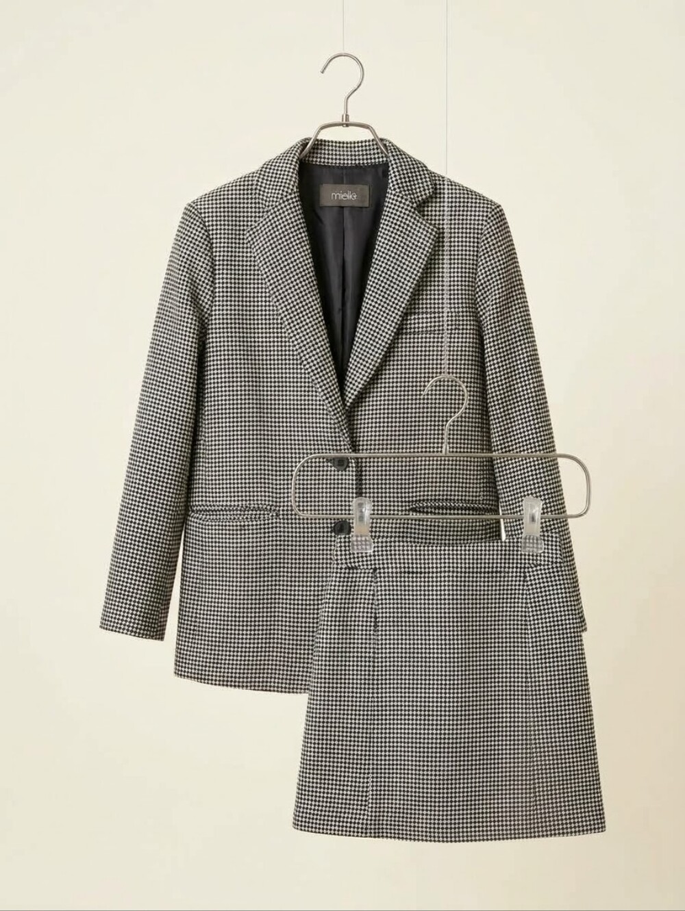 Mielle Black & White Houndstooth Blazer and Skirt Set
